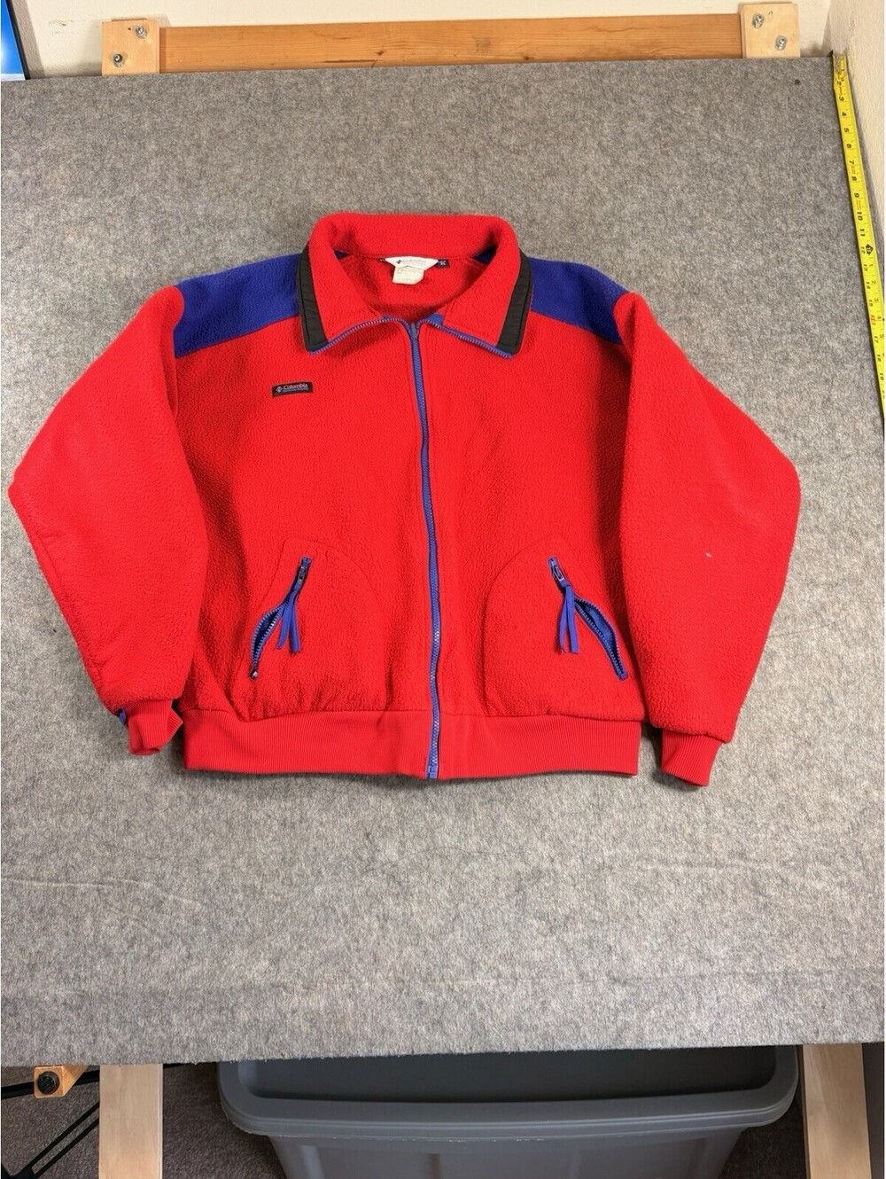 Vintage Columbia Full Zip Fleece Pile Red Colorblock Jacket 80s Made in USA XL